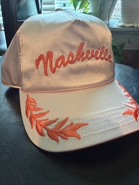 American Needle Nashville Pink Satin Cap with Coral Embroidery